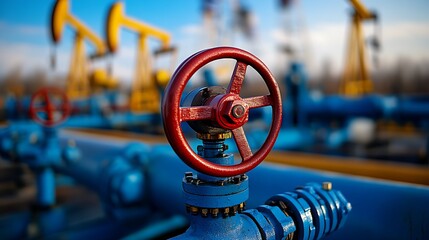 Poster - Close-up of Oil Field Machinery with Colorful Valves and Pumping Equipment : Generative AI