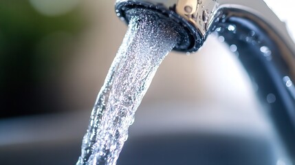 Poster - Close up view of water flowing from a modern faucet showcasing purity and freshness : Generative AI