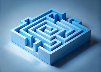 isometric 3d blue maze labyrinth puzzle game background illustration
