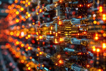 Wall Mural - abstract tech background with bright lights and data patterns.
