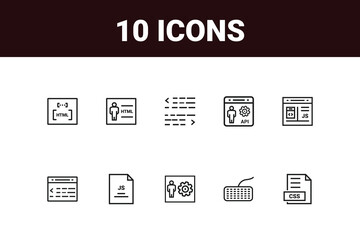 Programming coding set of web icons in line style. Software development icons for web and mobile app. Code, api, programmer, developer, information technology and more. Vector illustration design art