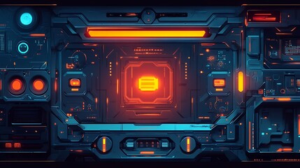 Futuristic interface with glowing orange core.