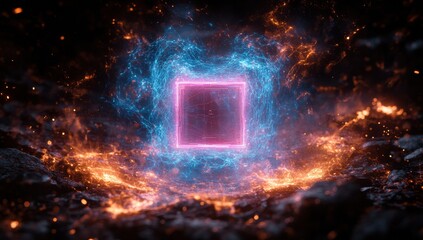 Wall Mural - a square with a blue and pink glow surrounding it