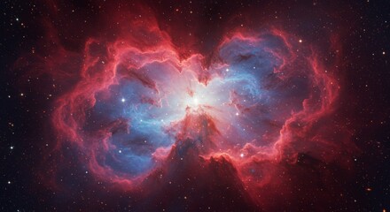 Wall Mural - Celestial Butterfly Nebula - Stunning of a vibrant nebula resembling a butterfly, showcasing cosmic dust and gas in shades of red and blue