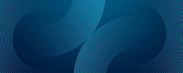 Fototapete - Modern abstract blue background with circular lines. Geometric stripe line art design for poster, brochure, cover, website, header, web banner, presentation
