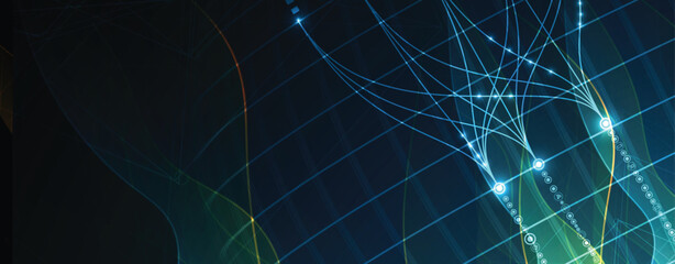 Fototapete - Data technology and machine learning neural flow network