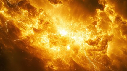 Wall Mural - a massive exoplanet with a thick, golden atmosphere and endless lightning storms.
