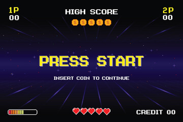 Wall Mural - press start insert a coin to continue .pixel art .8 bit game. retro game. for game assets .retro fut