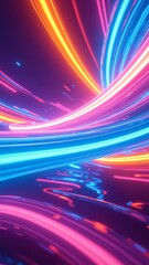 Aufkleber - A vibrant, abstract representation of flowing light trails in a digital landscape