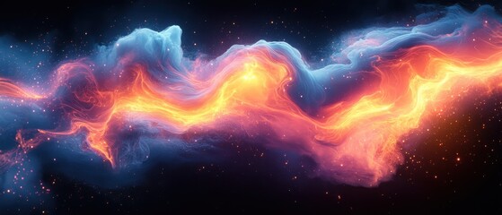 Wall Mural - abstract cosmic nebula background with vibrant orange and blue energy waves and stardust concept of 