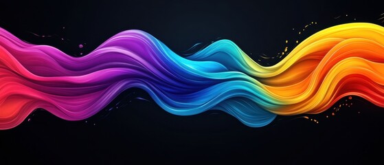 Wall Mural - abstract colorful wave on black background dynamic vibrant spectrum of flowing paint, liquid art, an