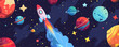© GRACE - Colorful cartoon rocket traveling through a vibrant outer space universe with planets and stars.
