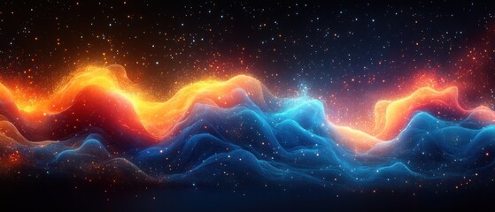 Wall Mural - abstract cosmic background with nebula clouds in vibrant orange and blue colors, sparkling stars in 