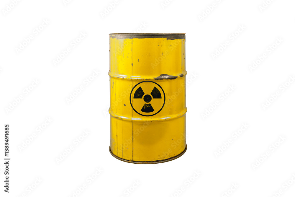 Barrel with radioactive waste. Nuclear warning sign. Rusty dangerous ...