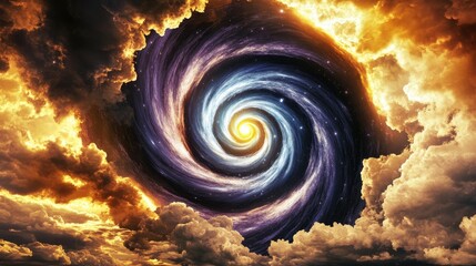 Wall Mural - A stunning cosmic swirl of vibrant colors and swirling clouds, depicting a galaxy or nebula in a dramatic celestial scene.