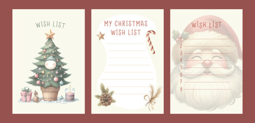 Wall Mural - Letter to Santa Claus set of template for kids. Christmas wish list for children, printable holiday paper letter background.
