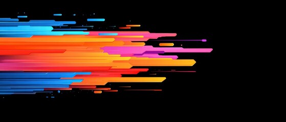 Wall Mural - abstract colorful geometric shapes with motion blur effect on black background concept of speed, tec