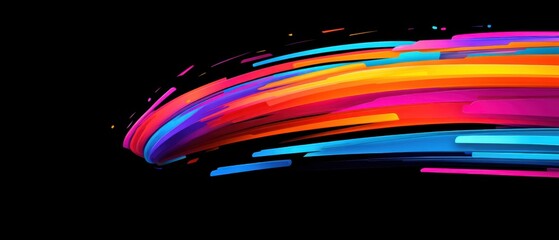Wall Mural - abstract colorful lines with motion blur on black background concept of speed, energy, and modern te