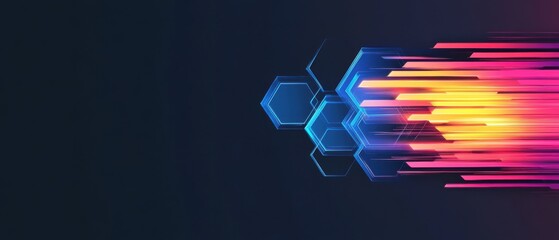 Wall Mural - abstract technology background with glowing hexagons and light streaks, concept of digital innovatio