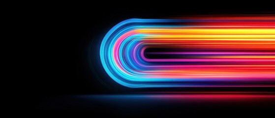 Wall Mural - abstract colorful light trails with motion blur effect on dark background concept of speed, energy, 