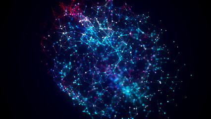 Wall Mural - blue sphere consisting of points and lines. modern wireframe elements. technology grid sphere. 3d re