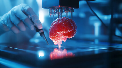 Wall Mural - a high tech ai powered 3d bio printing facility, scientists printing human organs using advanced bio