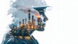© WS Studio 1985 - Double Exposure of Oil Worker Against Industrial Background