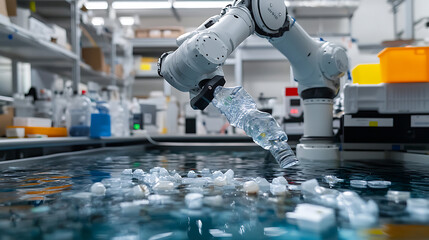 Wall Mural - a marine engineer developing ocean cleaning robots for waste removal, tech lab with robot prototypes