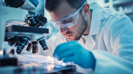 Wall Mural - a nanotechnology researcher creating self assembling materials for electronics, cleanroom lab with n