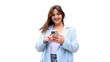© PeopleVideos - Smiling businesswoman using mobile phone on transparent background