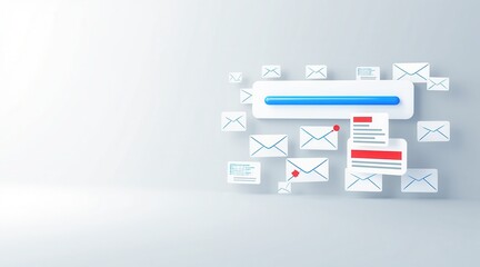 Leinwandbilder - Cybercrime Prevention for Small Business Concept. Digital illustration of email communication with envelopes and a progress bar.