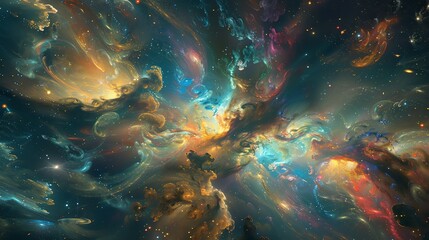 Wall Mural - this is a mesmerizing deep space nebula. the vibrant colors of the nebula are caused by the differen