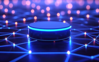 Fototapete - Abstract Artificial Intelligence Concept with Glowing Nodes and Blue Light Ring Displaying Technological Advancement and Digital Connectivity in Cyber Environment