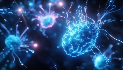 Aufkleber - Abstract Blue Glowing Dots Connected by Lines in a Network with a Dark Background Futuristic Digital Art