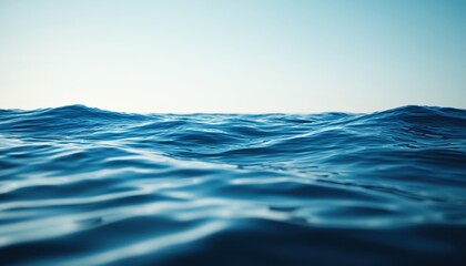 Aufkleber - Abstract Blue Ocean Water Surface with Wavy Ripples and Light Sky Creates a Clean Fresh and Natural Backdrop