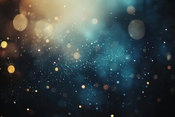 Poster - Abstract Bokeh Lights Background with Golden Sparkles on Dark Blue a Festive and Dreamy Ambiance for Celebrations and Elegant Designs with Shimmering Textures