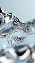 Fototapete - Abstract Flowing Clear Liquid Forming Wavy Shapes with Reflections in a Clean Simple Light Blue Background Water Movement and Dynamic Design