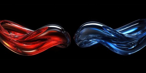 Leinwandbilder - Abstract Flowing Metallic Shapes in Red and Blue Against Black Background Dynamic and Fluid Design with Shiny Surface Reflective Light and Modern Style Art