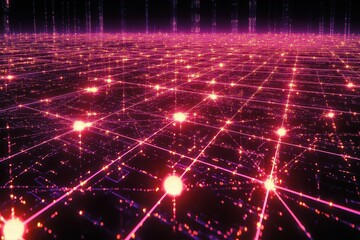 Aufkleber - Abstract Futuristic Glowing Network Background with Magenta Lines and Dots Digital Texture and Geometric Pattern