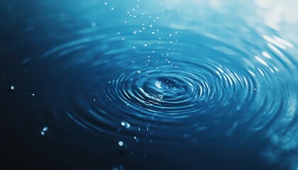 Poster - Abstract Water Ripples with Blue Hue and Concentric Circular Patterns Emitting from Impact Point Creating a Tranquil Motion Effect on Dark Liquid Surface
