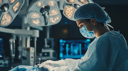Wall Mural - a robotic surgery specialist developing ai assisted surgical robots for precision operations, operat
