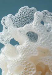 Fototapete - Abstract White Foam Texture with Bubble Clusters on Blue Background Intense Macro Detail Perfect For Backgrounds or Textures