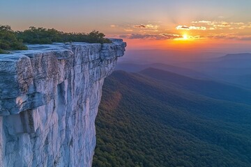 Wall Mural - drone captures breathtaking sunset over national park landscape.