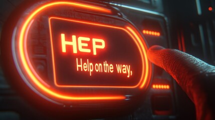 Futuristic interface, hand touching HEP button