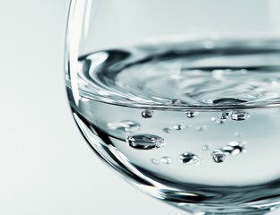Aufkleber - Elegant Clear Water in a Wine Glass with Bubbles Reflecting Light Underneath White Backdrop Studio Shot