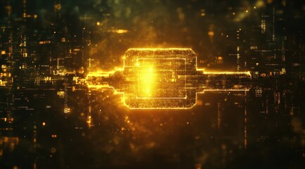 Leinwandbilder - Futuristic Abstract Tech Circuit Board with Golden Glowing Effects Digital Network and Complex Geometric Patterns Perfect for Backgrounds or High Tech Presentations