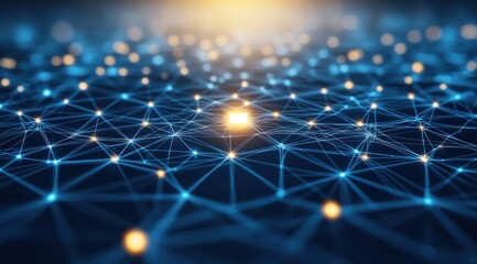Aufkleber - Glowing Network of Blue and Gold Connecting Dots with Intersecting Lines Abstract Data Structure and Artificial Intelligence Concept