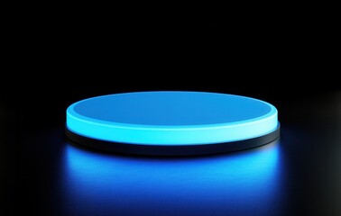 Aufkleber - Illuminated Blue Round Platform on Dark Background for Product Display Modern Minimalist Design and Futuristic Stage for Presentation in Studio Setting