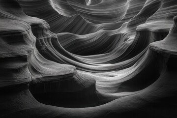 Aufkleber - Monochromatic Abstract 3D Render with Wavy Lines Geometric Structure and Dynamic Background in Grayscale
