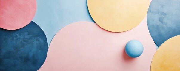Poster - Pastel Colored Circles and Shapes on Textured Background Creating a Playful and Modern Design with Pink Blue and Yellow Hues